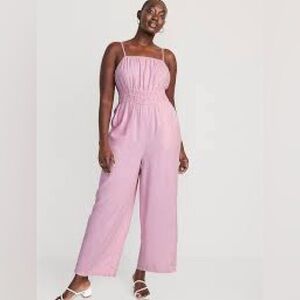 Waist-Defined Linen-Blend Cropped Smocked Cami Jumpsuit for Women